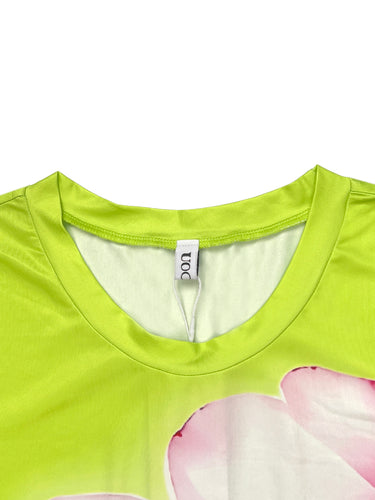 T-shirts met lange mouwen, contrasterende kleuren en bloemenprint, split-joint, T-shirts met ronde hals