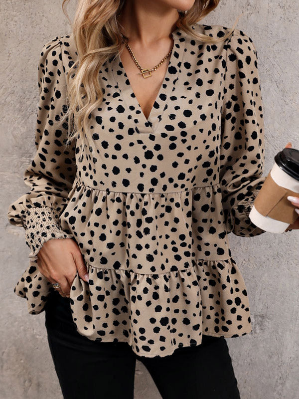 Loose Oversize Striped Polka-Dot Split-Joint Blouse Top A-Line Skirt Bottom Two Pieces Set