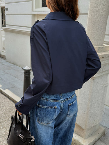 1731794 Long Sleeves Buttoned Solid Color Split-Joint Notched Collar Jackets&Coats Outerwear