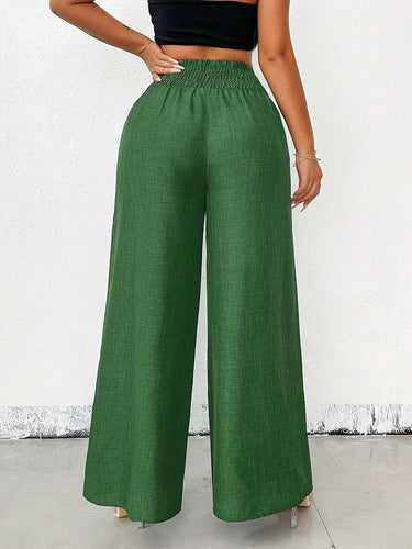1780426 High Waisted Loose Elasticity Solid Color Pants Trousers