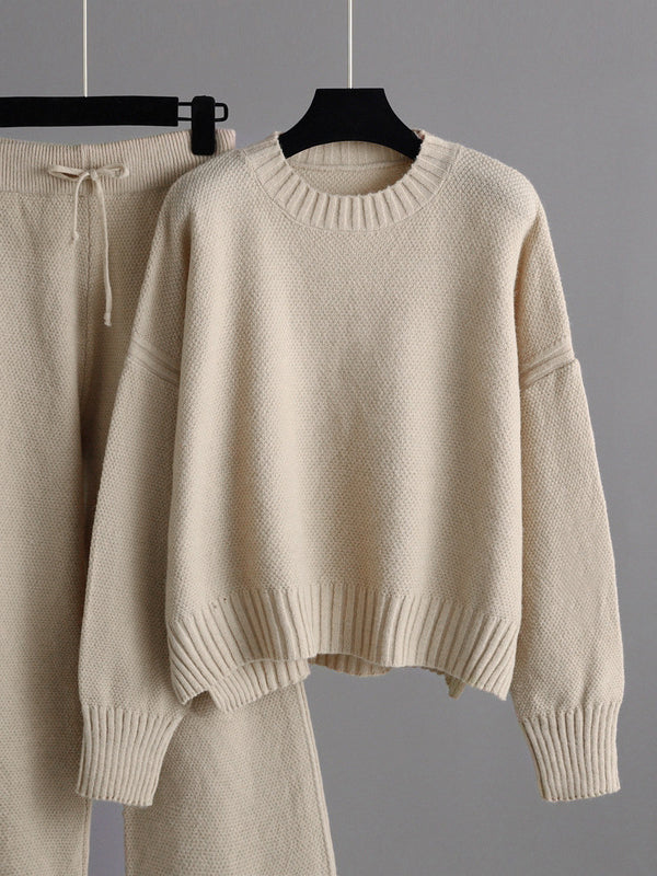 Urban Long Sleeves Loose Split-Side Solid Color Round-Neck Sweater Dresses main image 1