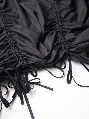 1721441 A-Line Elasticated Waist Asymmetric Drawstring Pleated Solid Color Skirts Bottoms