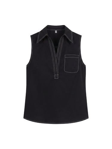 Losse mouwloze lijn effen kleur revers vest top