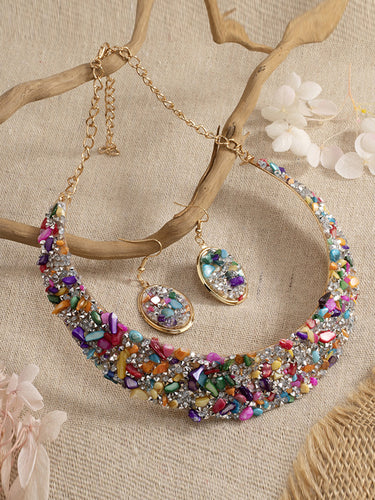 1733554 Irregularity Geometric Rhine Stones Shiny Earrings Accessories Necklaces Accessories Sets