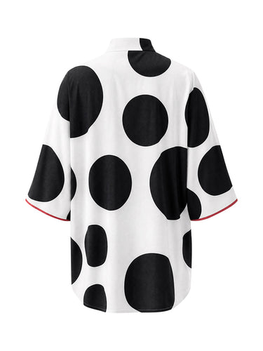 Polka-Dot Contrast Color Three-quarter Sleeves Loose Stand Collar Blouses&shirts Tops