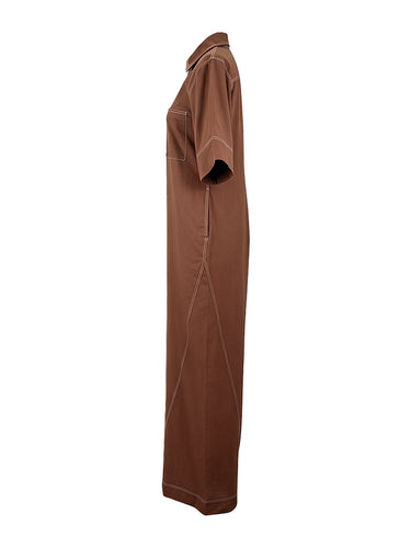 Lose, kurze Ärmel, Taschen, einfarbig, Reißverschluss, Stehkragen, Overalls