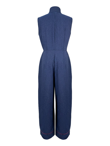 Jumpsuits met hoge taille, mouwloze zakken, ritssluiting en opstaande kraag