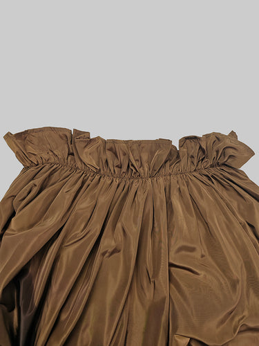 1613208 Loose Puff Sleeves Falbala Pleated Solid Color Off-The-Shoulder Maxi Dresses