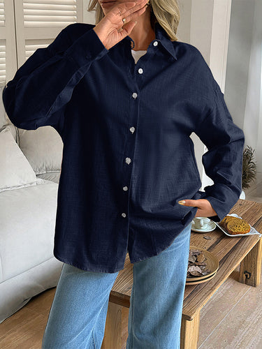 1730716 Long Sleeves Loose Buttoned Solid Color Lapel Blouses&Shirts Tops