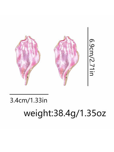 1715095 Irregularity Leaves Print Pleated Earrings Accessories