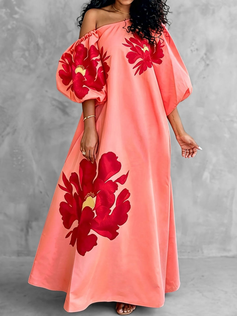 Puff Sleeves Three-Quarter Sleeves Contrast Color Elasticity