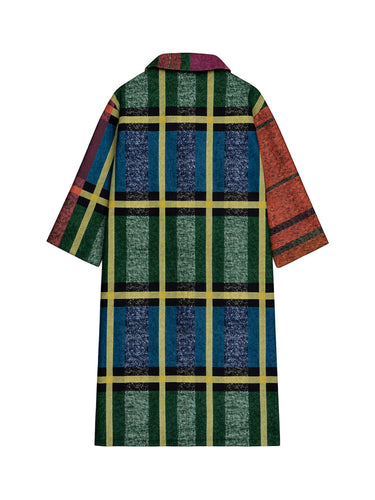 Mangas compridas contraste solto colorido xadrez de lapela de lapela de lapela quebra