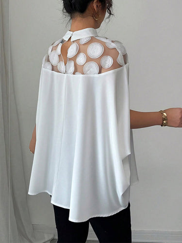 1746043 Cape Loose Geometric Pleated See-Through Solid Color Split-Joint Half Turtleneck Blouses&Shirts Tops