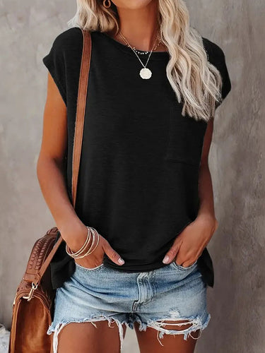 Gevşek Kısa Kollu Düz Renk Yuvarlak Neck T-Shirts Üstler