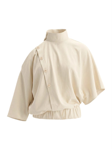 Irregularity Loose Hollow Solid Color Cold Shoulder Blouses&Shirts Tops