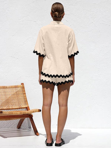 1446855 Loose Contrast Color Shirts Tops & Shorts Two Pieces Set