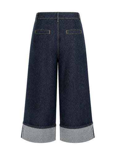Loose Wide Leg Pleated Pockets Jean Pants Bottoms