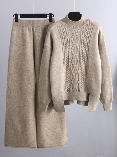Urban Lose Lose Split-Side-Halbschildkragenpullover-Pullover-Tops und Weitbeinhosen Zwei Teile Set