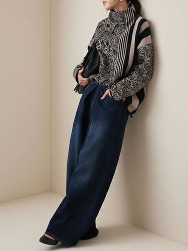 Long Sleeves Loose Striped Pullovers