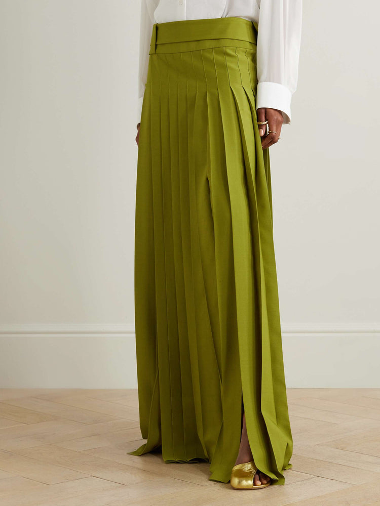 Groene geplooide rok met zijsplit voor een rave outfit voor dames
