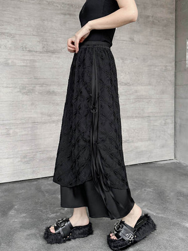 1726282 Solid Color Split-Joint Asymmetric Drawstring Flower Print   False Two Lapel Buttoned Pockets Blouses&Shirts Tops + Elasticated Waist Double Layered Skirts Bottoms Two Pieces Set