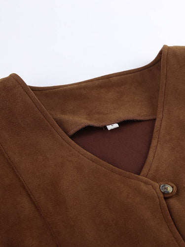 1739840 Loose Sleeveless Buttoned Solid Color V-Neck Vest Outerwear Waistcoat