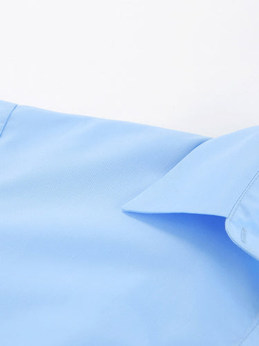 1742194 Long Sleeves Loose Buttoned Solid Color Split-Joint Twist Lapel Mini Dresses Shirt Dress