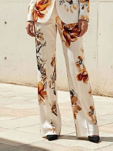 High Waisted Flower Print Pockets Pants Trousers