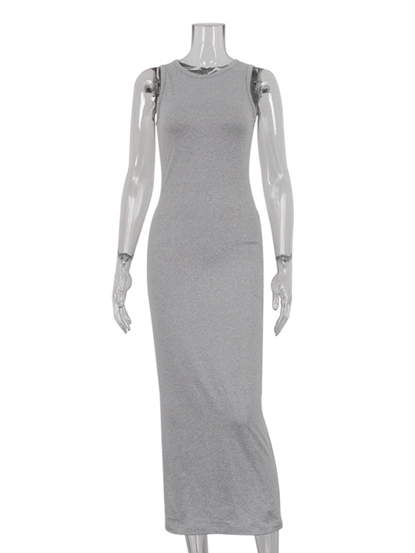Long Sleeves Solid Color Round-Neck Inner Dress + Bodycon Outerwear Tw ...