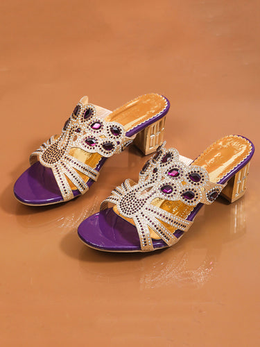1775803 Square Heel Open Toe Rhinestone Pumps