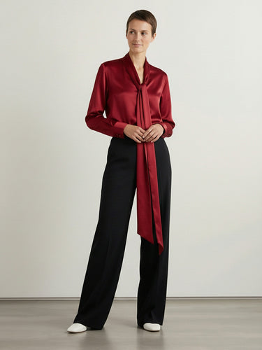 1733867 Long Sleeves Loose Solid Color Streamer V-Neck Blouses&Shirts Tops