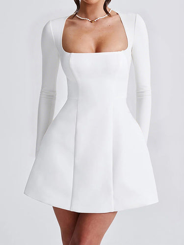 A-Line Bodycon Solid Color Zipper Square-Neck Mini Dresses Uoozee official A-Line Bodycon Solid Color Zipper Square-Neck Mini Dresses Uoozee official