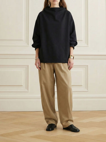 Mangas compridas moletom de cor de alto pescoço solto solto