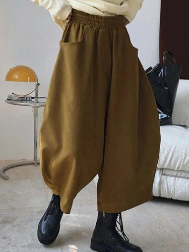 ハーレムパンツワイドレッグ弾性固体色スプリットジョイントパンツズボン