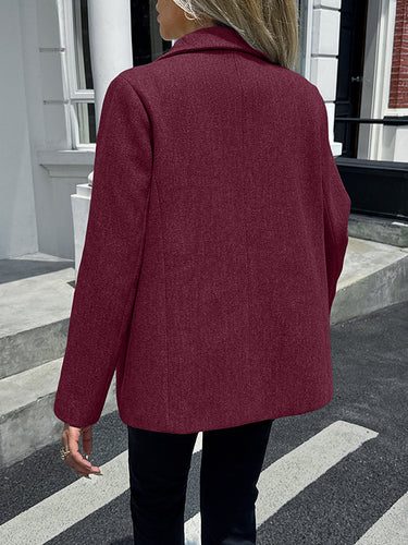 1730602 Long Sleeves Buttoned Pockets Solid Color Notched Collar Suit Outerwear