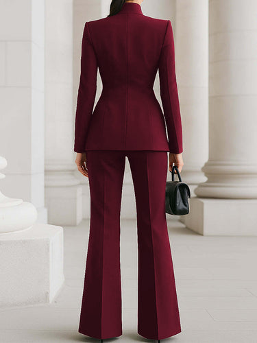 1712180 High Waisted Wide Leg Solid Color Pants Suits Bottoms