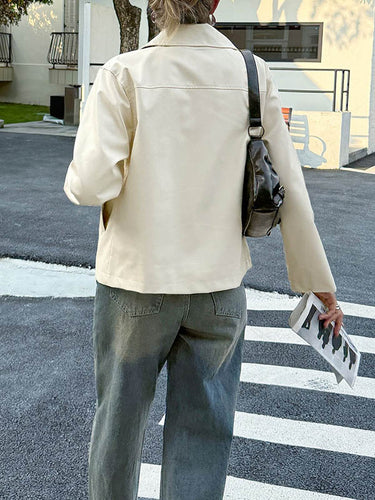 1723944 Long Sleeves Pockets Solid Color Zipper Lapel Jackets Overcoat