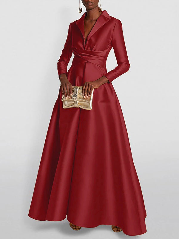 A-Line High Waisted Contrast Color Hollow V-Neck Maxi Dresses main image 1
