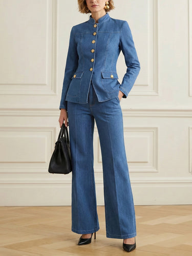 1729583 High Waisted Pockets Solid Color Jean Pants Bottoms