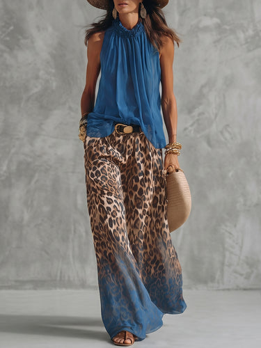 Hoch taillierte Hose mit lockerem Farbverlauf und Leopardenmuster