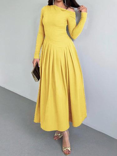 1717909 A-Line Bodycon Asymmetric Pleated Solid Color Split-Joint One-Shoulder Maxi Dresses