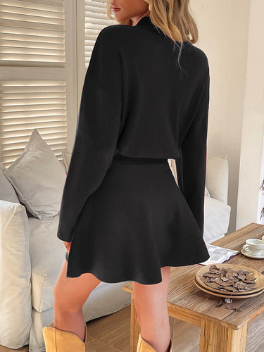 1732161 A-line High Waisted Elasticity Solid Color Round-neck Mini Dresses Sweater Dresses