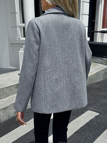 1730600 Long Sleeves Buttoned Pockets Solid Color Notched Collar Suit Outerwear