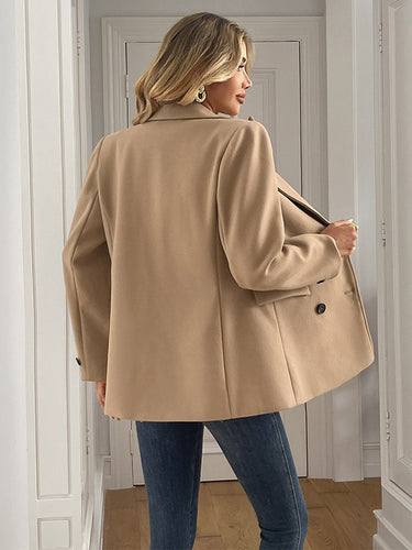 1719259 Long Sleeves Loose Buttoned Double-Breasted Solid Color Notched Collar Blazer Jackets&Coats Outerwear