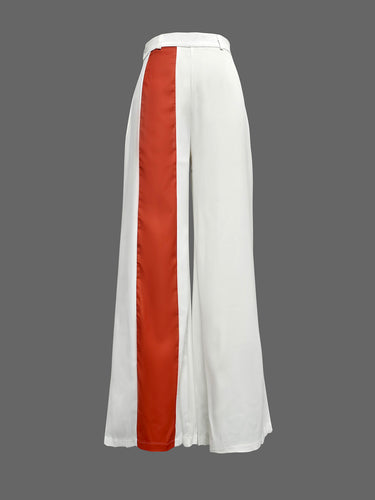 1652700 Batwing Sleeves Half Sleeves Solid Color Top + Contrast Color Wide Leg Pants Two Pieces Set