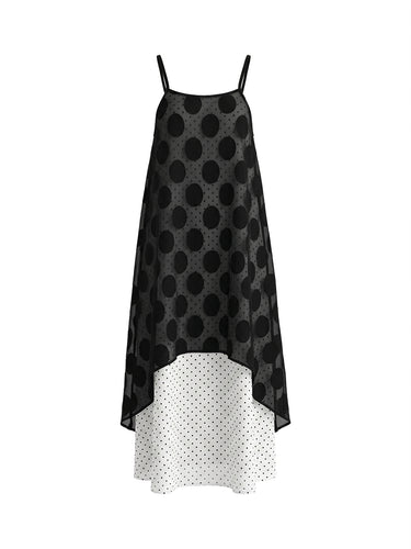 Falso dos vestidos midi sin mangas con lunares en contraste y cuello espagueti transparente Vestido lencero