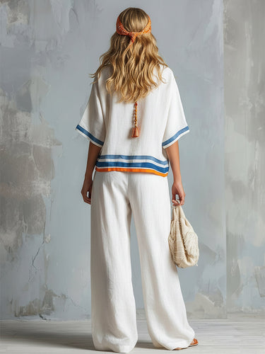 1774124 Losse blouses met driekwartmouwen, strepen en ronde hals.&Shirts Tops