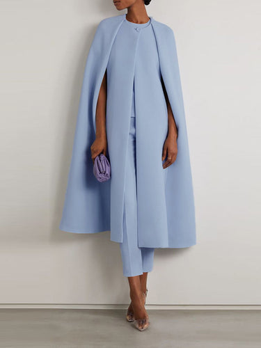 Cap Sleeve Solid Color Round-Neck Cape Pants Pants Set Two Pieces Set