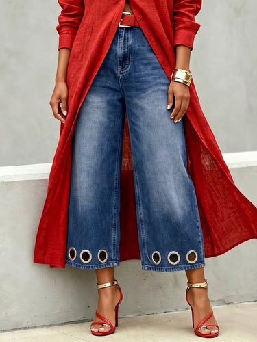 Lockere Jeanshose mit weitem Bein und Hohltaschen