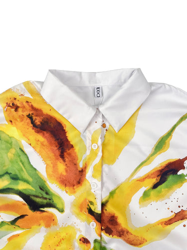 Blusas de manga larga asimétricas con botones, estampado floral en color de contraste y solapa.&Sblusas